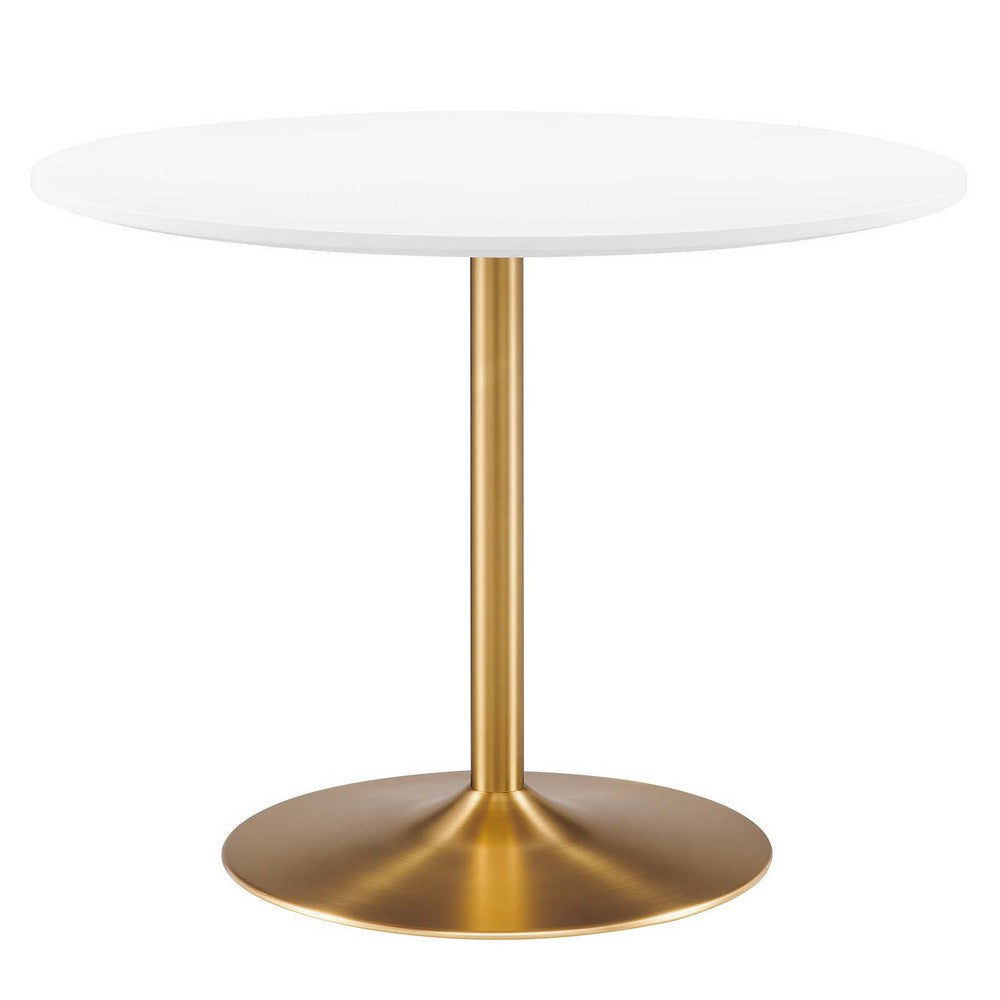 Modway Amuse 40" Round Mid-Century Modern Pedestal Dining Table in Gold White