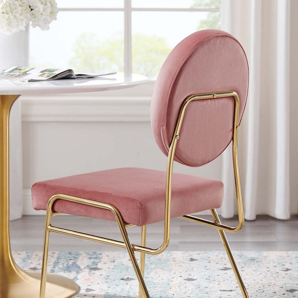 Modway Craft Performance Velvet Upholstered Side Dining Chair in Gold Dusty Rose