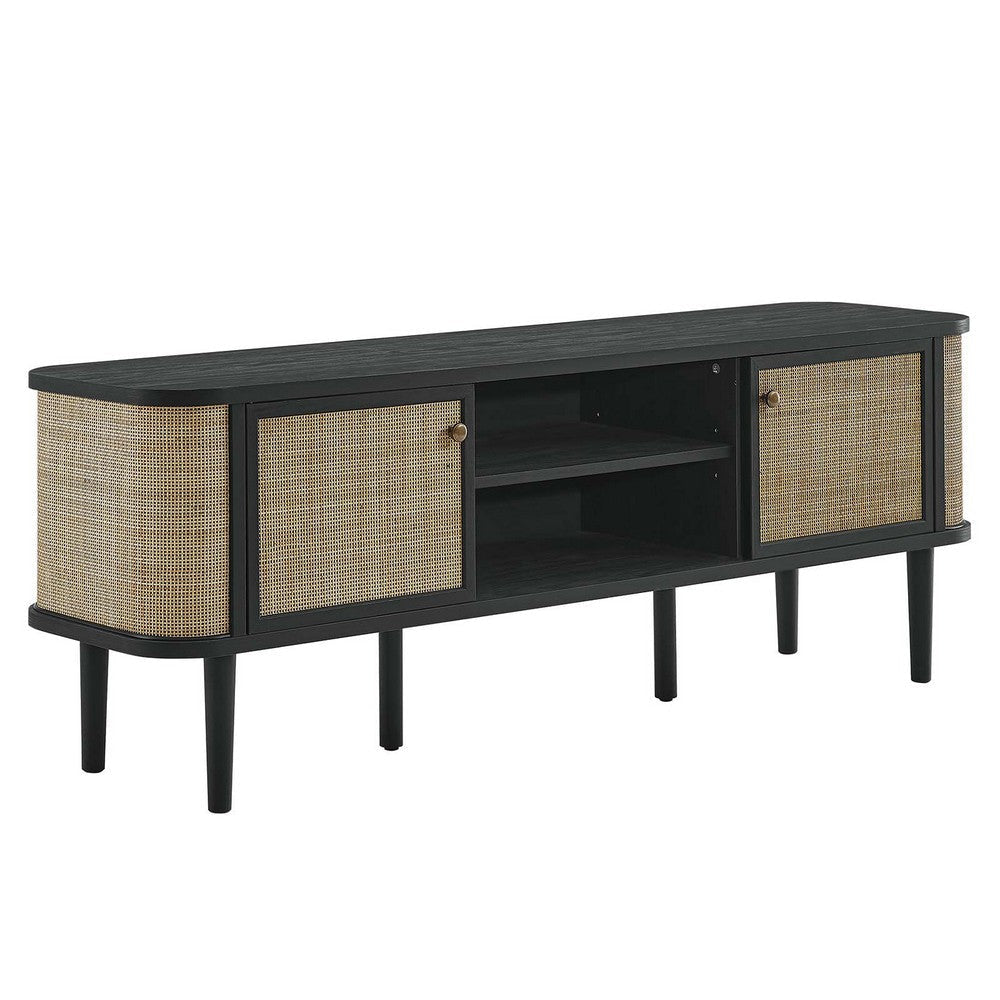 Modway Miramar 60" Rattan TV Stand in Black-with Curved Profile, for Living Room