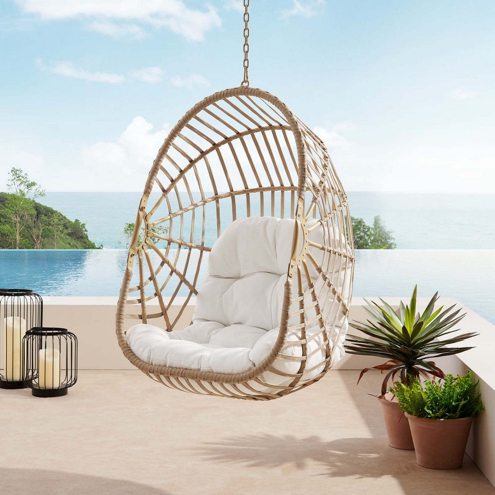 Amalie Wicker Rattan Outdoor Patio Rattan Swing Chair Without Stand in Natural White