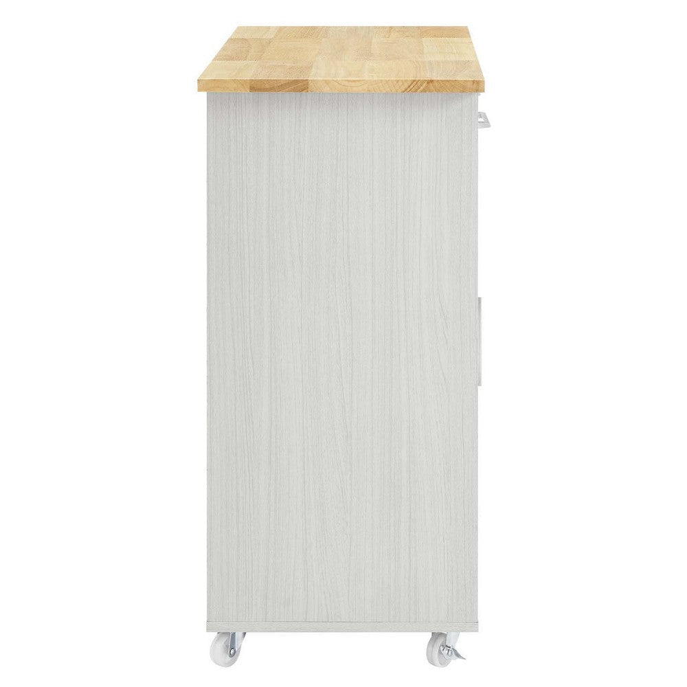 Modway Culinary Rolling Kitchen Cart with Storage in White Natural - 3 Tiers Kitchen Island on Wheels with Towel Bar Functional as a Coffee