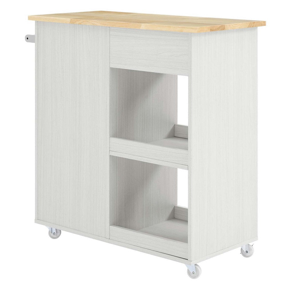 Modway Culinary Rolling Kitchen Cart with Storage in White Natural - 3 Tiers Kitchen Island on Wheels with Towel Bar Functional as a Coffee