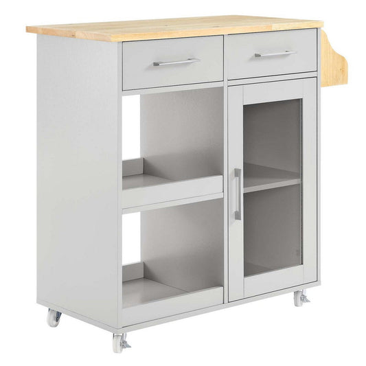 Modway Culinary Rolling Kitchen Cart with Storage in Light Gray Natural - 3 Tiers Kitchen Island on Wheels with Spice Rack, Functional as a Coffee Station, Bar Cabinet or Butcher Block Island