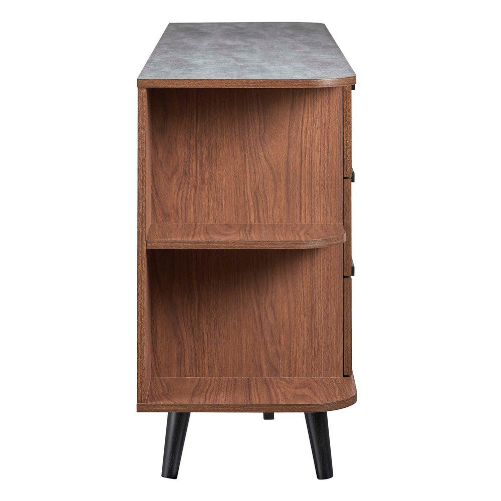 Modway Langston Mid-Century Modern Open Display Sideboard Storage Cabinet in Walnut Gray