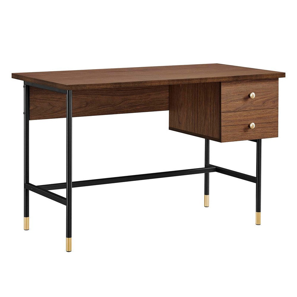 Modway Nexus Wood Grain Office Desk in Black Walnut with Two Drawers