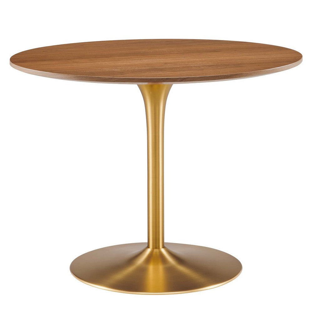 Modway Pursuit 40’’ Round Mid-Century Modern Pedestal Dining Table in Walnut Gold MDY-EEI-6313-WAL-GLD