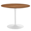 Modway Pursuit 40" Round Mid-Century Modern Pedestal Dining Table in Walnut White