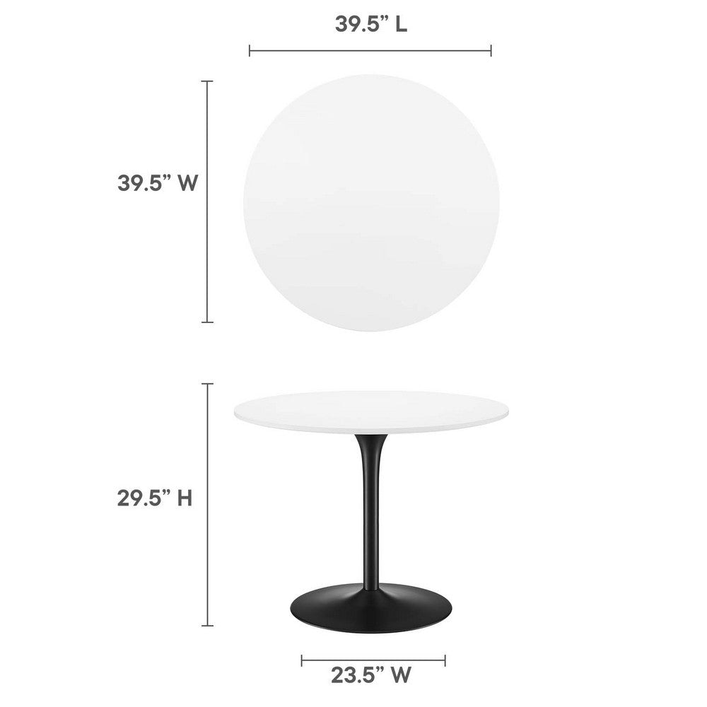 Modway Pursuit 40’’ Round Mid-Century Modern Pedestal Dining Table in White Black MDY-EEI-6313-WHI-BLK