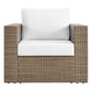 Modway Convene Wicker Rattan Outdoor Patio 3-Piece Armchairs and Side Table Set in Cappuccino White MDY-EEI-6327-CAP-WHI