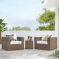 Modway Convene Wicker Rattan Outdoor Patio 3-Piece Armchairs and Side Table Set in Cappuccino White MDY-EEI-6327-CAP-WHI