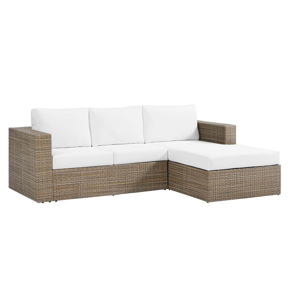 Modway Convene Wicker Rattan L-Shaped Outdoor Patio Sectional Sofa in Cappuccino White