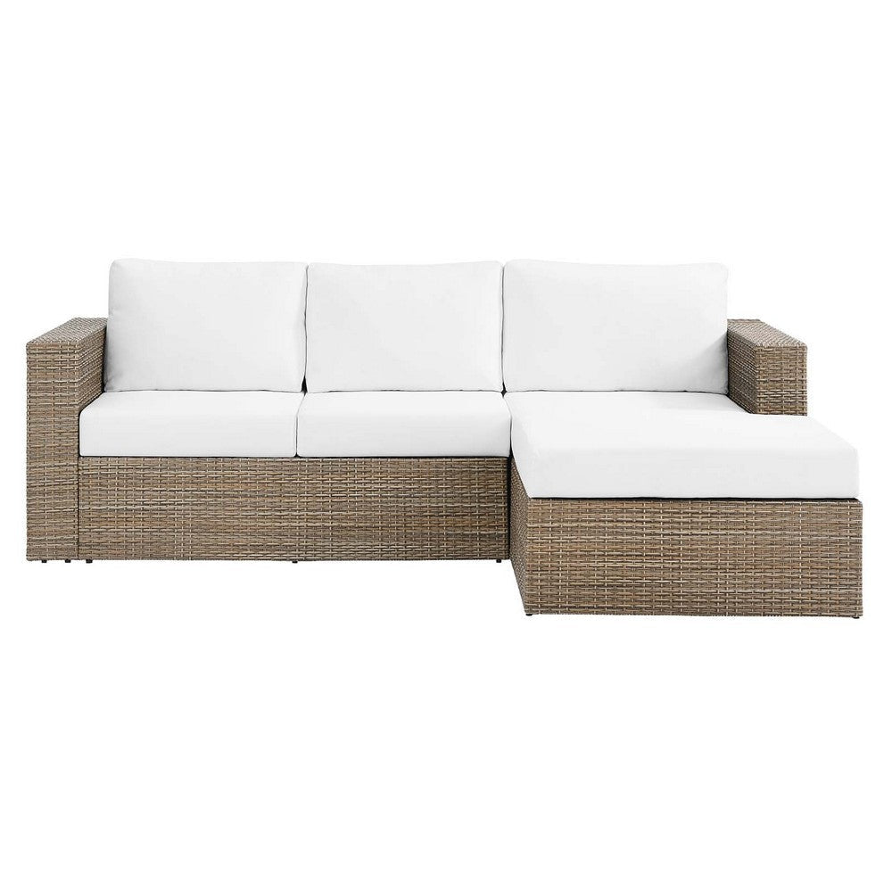 Modway Convene Wicker Rattan L-Shaped Outdoor Patio Sectional Sofa in Cappuccino White MDY-EEI-6329-CAP-WHI