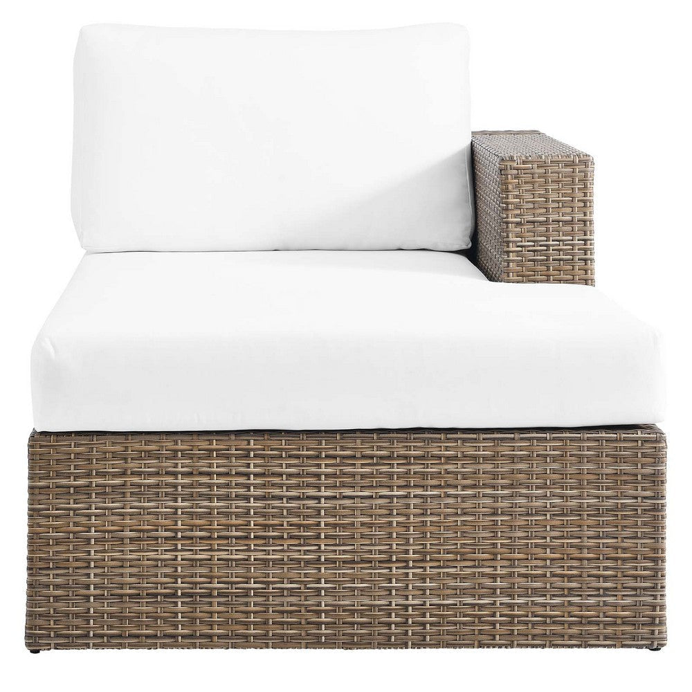 Modway Convene Wicker Rattan L-Shaped Outdoor Patio Sectional Sofa in Cappuccino White MDY-EEI-6329-CAP-WHI