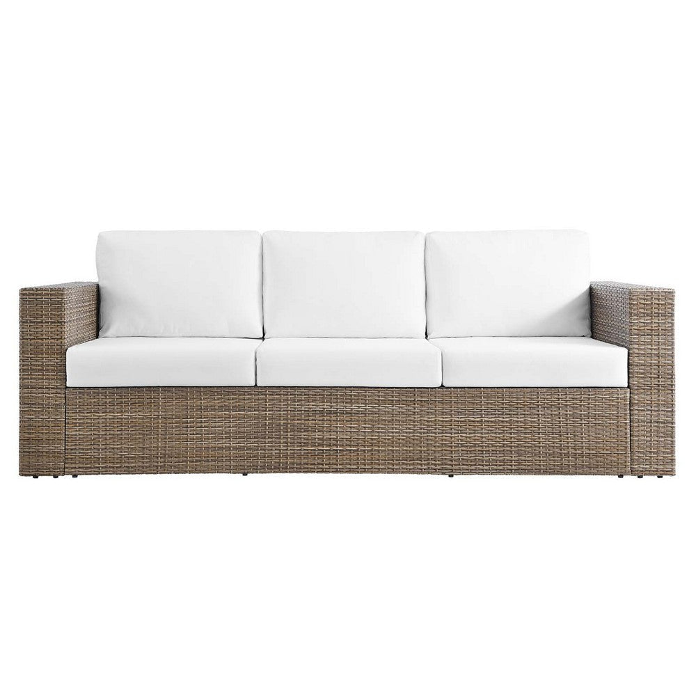 Modway Convene Wicker Rattan Outdoor Patio 2-Piece Sofa and Coffee Table Set in Cappuccino White MDY-EEI-6333-CAP-WHI