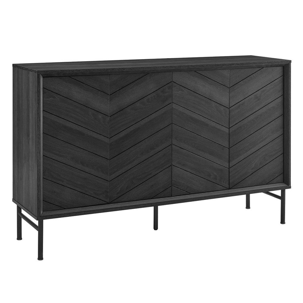 Modway Harper Modern Wood Grain Chevron Design Sideboard Storage Cabinet in Black