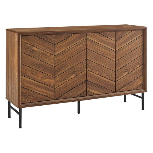 Modway Harper Modern Wood Grain Chevron Design Sideboard Storage Cabinet in Walnut