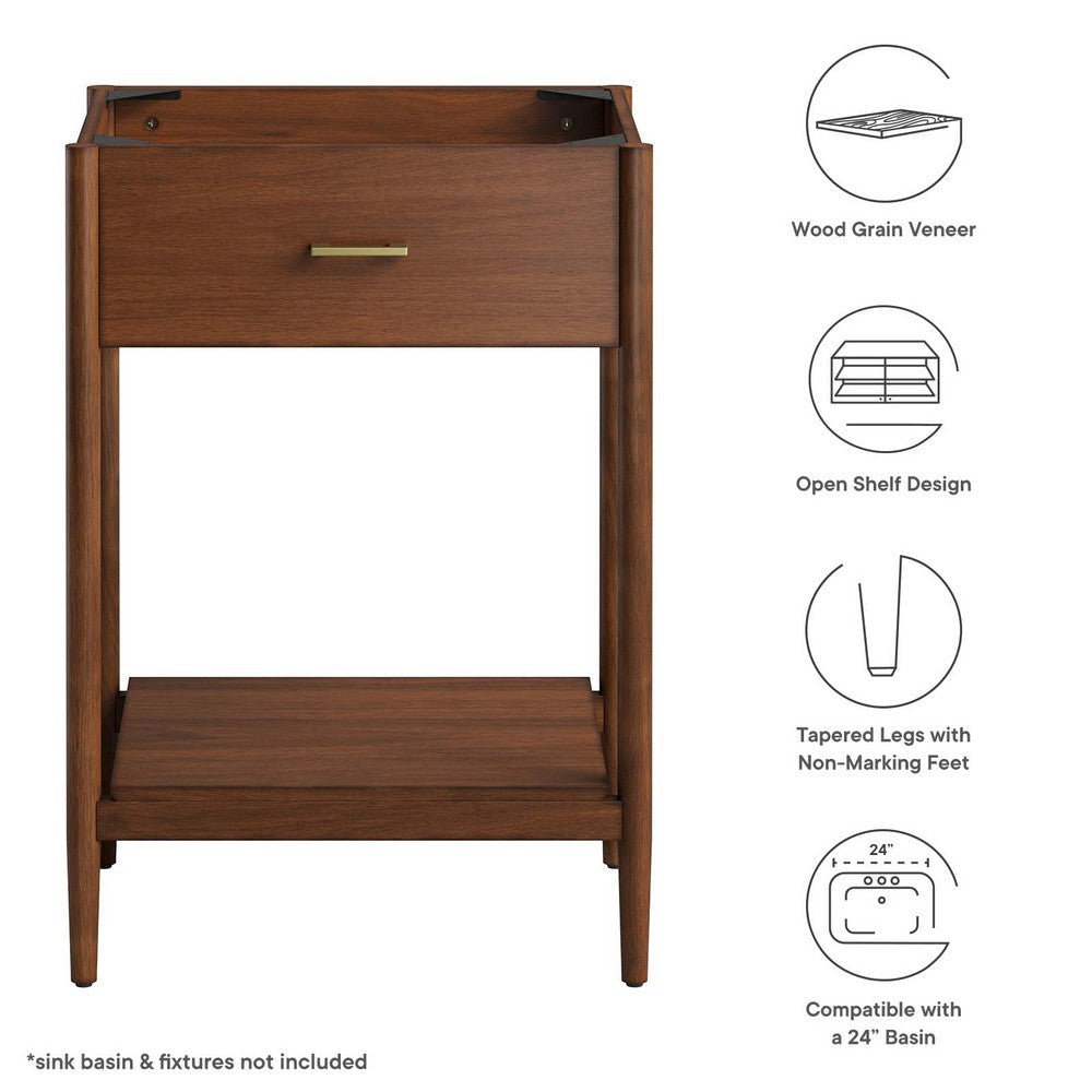 Modway Zaire 24” Mid-Century Bathroom Vanity Cabinet Washstand in Walnut-Sink Basin Not Included 24 Inches MDY-EEI-6352-WAL