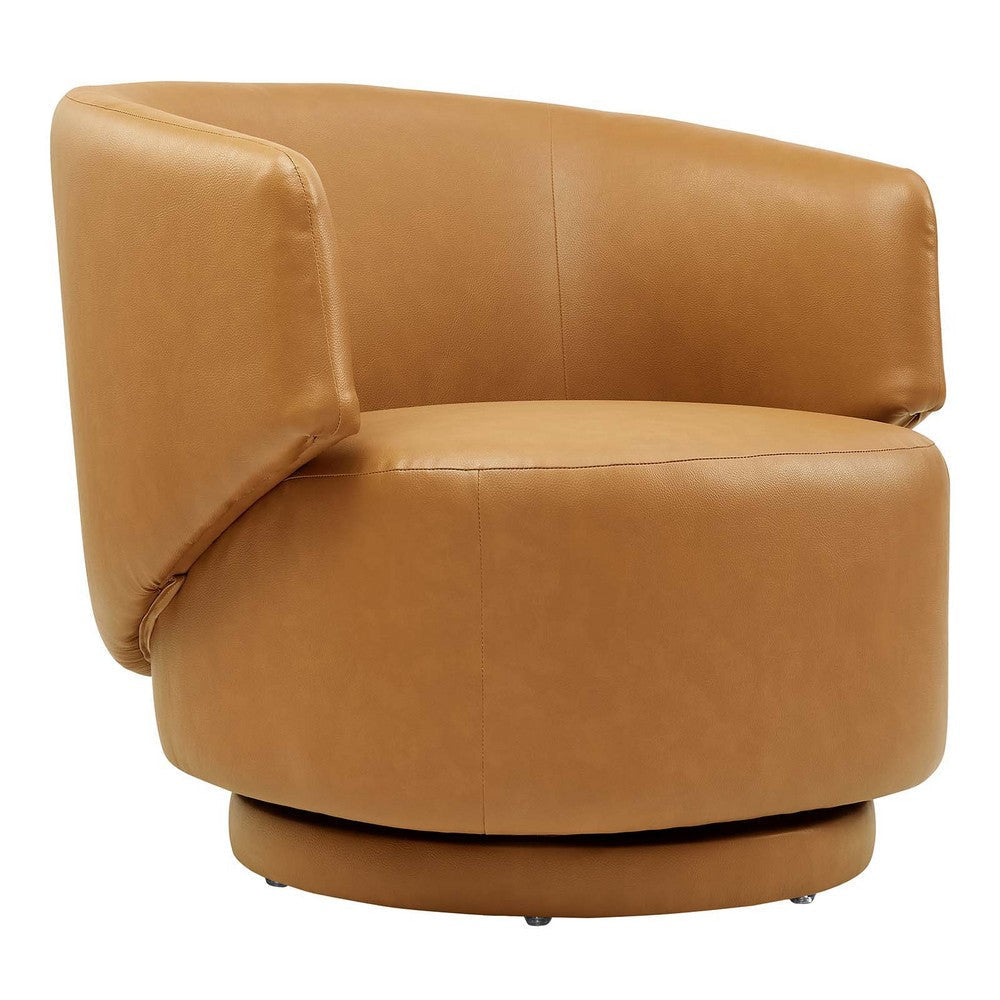 Modway Celestia Vegan Leather Upholstered Accent Swivel Chair in Tan