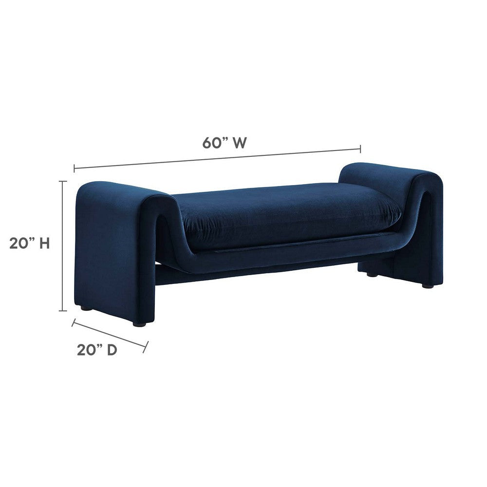 Modway EEI-6380-MID Waverly Performance Velvet Bench Midnight Blue MDY-EEI-6380-MID