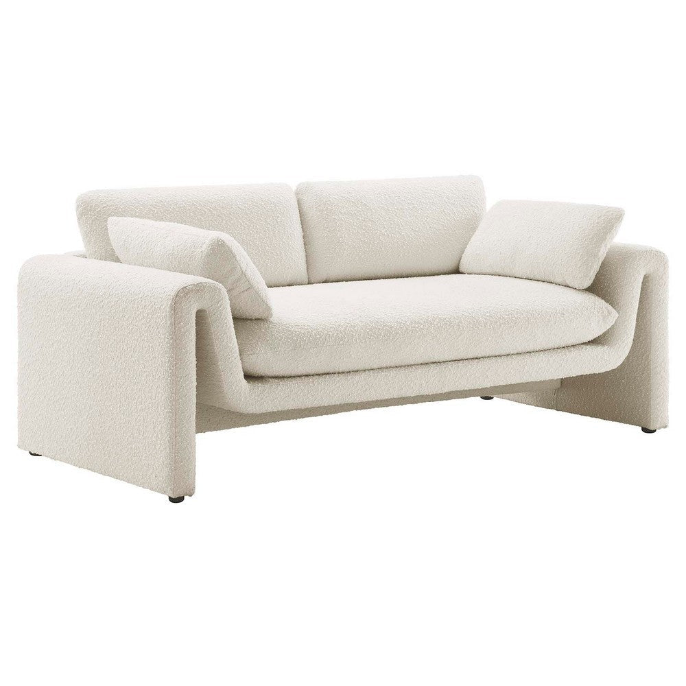 Modway Waverly Boucle Fabric Sofa in Ivory-Unique Wavy Design