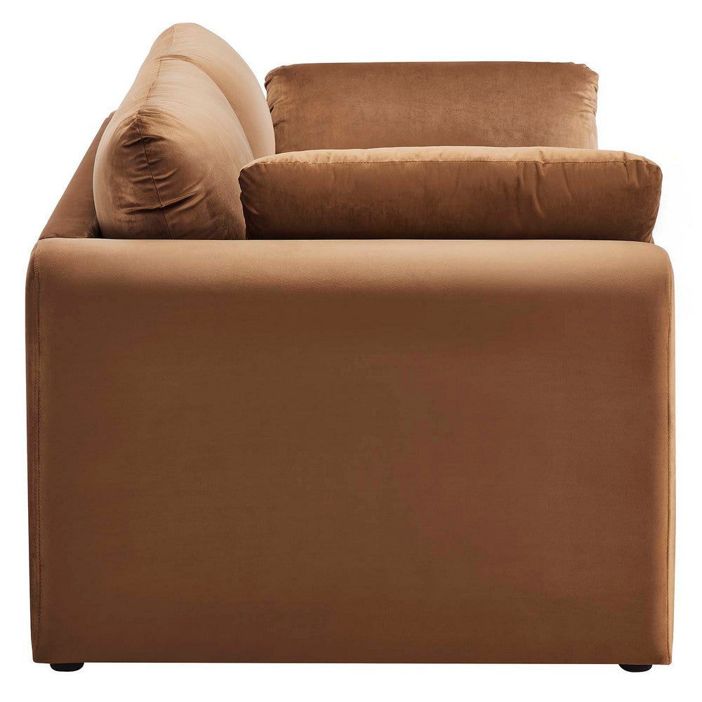 Modway Waverly Performance Velvet Sofa in Brown-Unique Wavy Design Stain-Resistant Upholstery MDY-EEI-6382-BRN