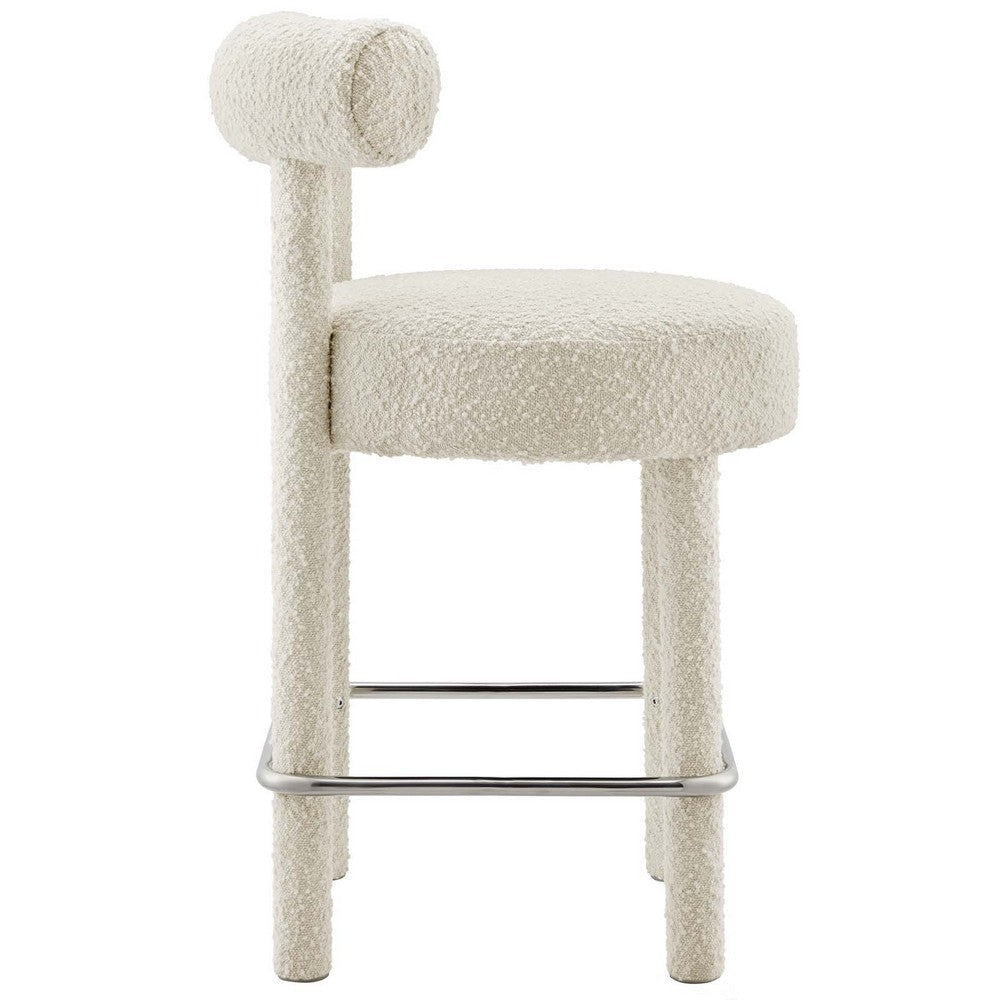 Modway EEI-6383-IVO-SLV Toulouse Boucle Fabric Counter Stool Ivory Silver MDY-EEI-6383-IVO-SLV