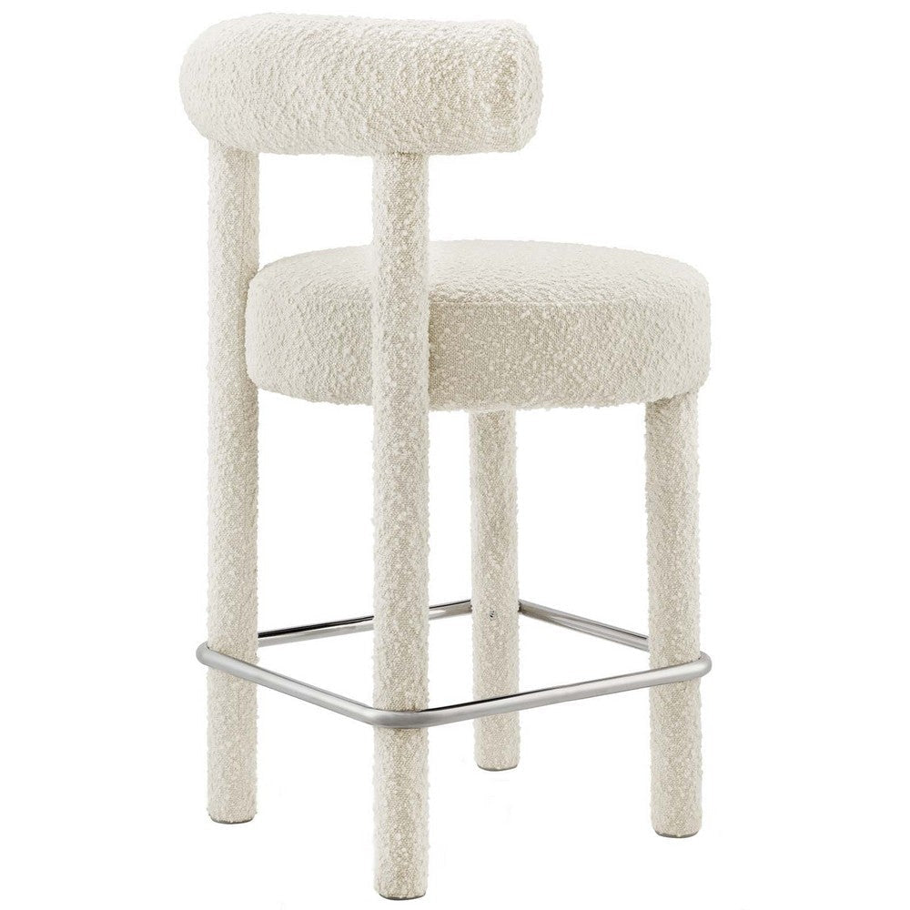 Modway EEI-6383-IVO-SLV Toulouse Boucle Fabric Counter Stool Ivory Silver MDY-EEI-6383-IVO-SLV