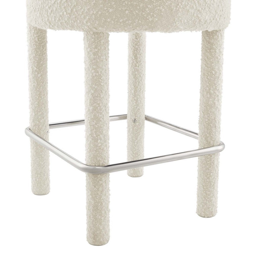 Modway EEI-6383-IVO-SLV Toulouse Boucle Fabric Counter Stool Ivory Silver MDY-EEI-6383-IVO-SLV