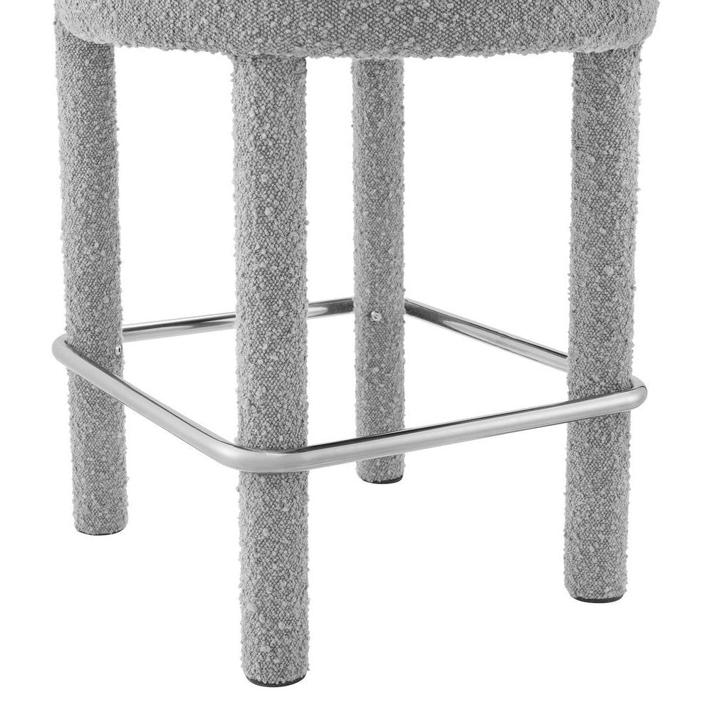 Modway EEI-6383-LGR-SLV Toulouse Boucle Fabric Counter Stool Light Gray Silver MDY-EEI-6383-LGR-SLV