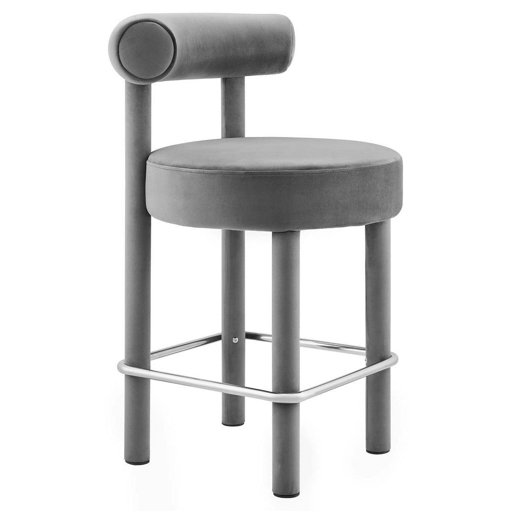 Modway EEI-6384-GRY-SLV Toulouse Performance Velvet Counter Stool, Gray Silver