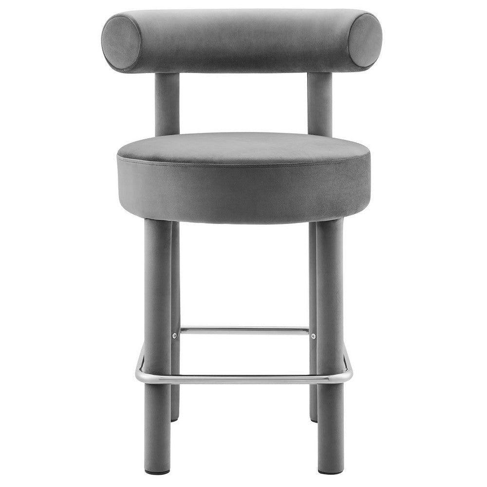 Modway EEI-6384-GRY-SLV Toulouse Performance Velvet Counter Stool Gray Silver MDY-EEI-6384-GRY-SLV