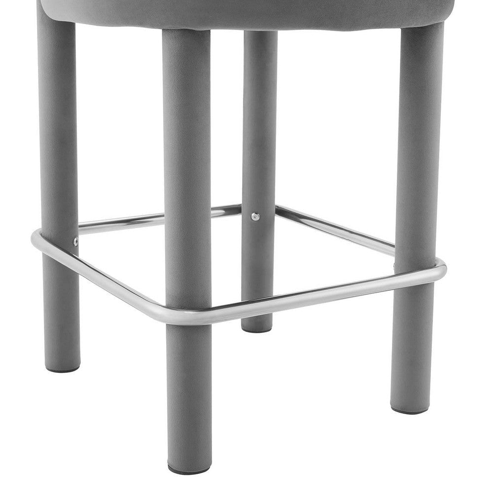 Modway EEI-6384-GRY-SLV Toulouse Performance Velvet Counter Stool Gray Silver MDY-EEI-6384-GRY-SLV