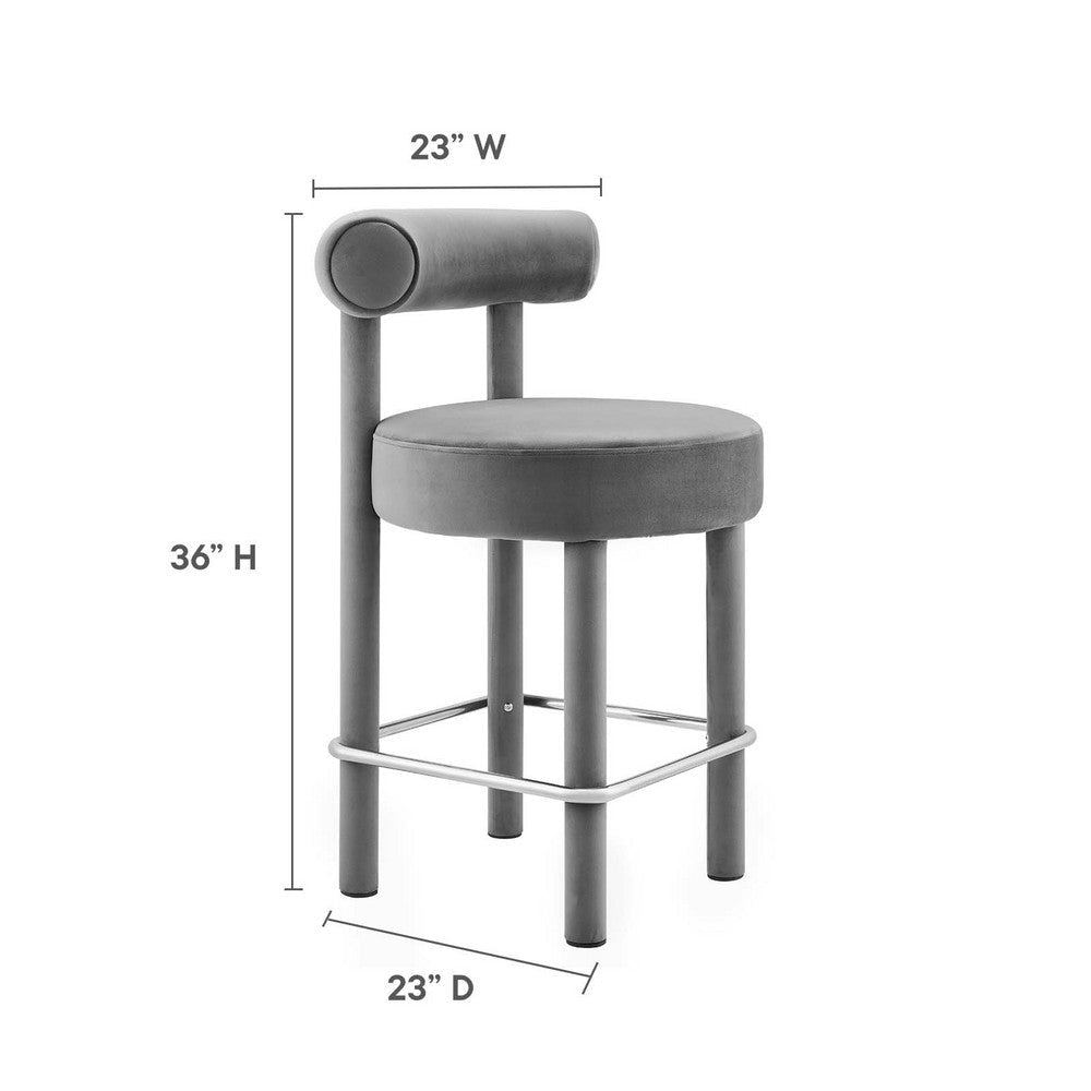 Modway EEI-6384-GRY-SLV Toulouse Performance Velvet Counter Stool Gray Silver MDY-EEI-6384-GRY-SLV