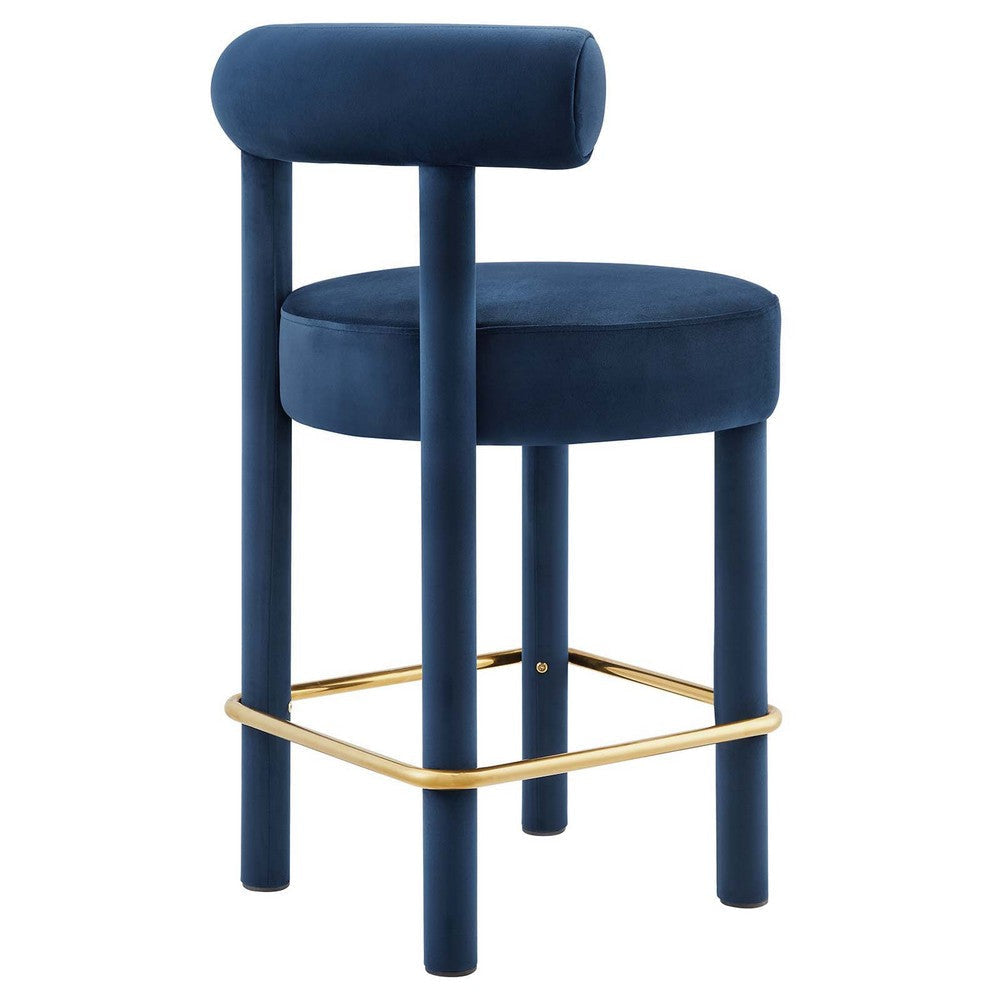 Modway EEI-6384-MID-GLD Toulouse Performance Velvet Counter Stool Midnight Blue Gold MDY-EEI-6384-MID-GLD