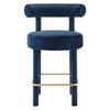 Modway EEI-6384-MID-GLD Toulouse Performance Velvet Counter Stool Midnight Blue Gold MDY-EEI-6384-MID-GLD