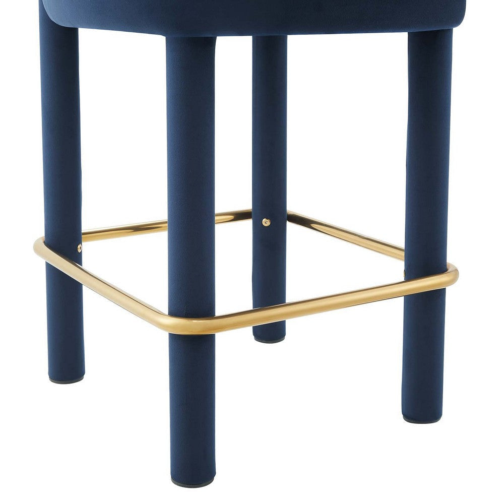 Modway EEI-6384-MID-GLD Toulouse Performance Velvet Counter Stool Midnight Blue Gold MDY-EEI-6384-MID-GLD