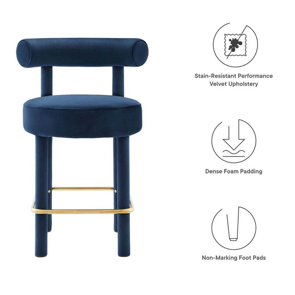 Modway EEI-6384-MID-GLD Toulouse Performance Velvet Counter Stool Midnight Blue Gold MDY-EEI-6384-MID-GLD