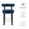 Modway EEI-6384-MID-GLD Toulouse Performance Velvet Counter Stool Midnight Blue Gold MDY-EEI-6384-MID-GLD