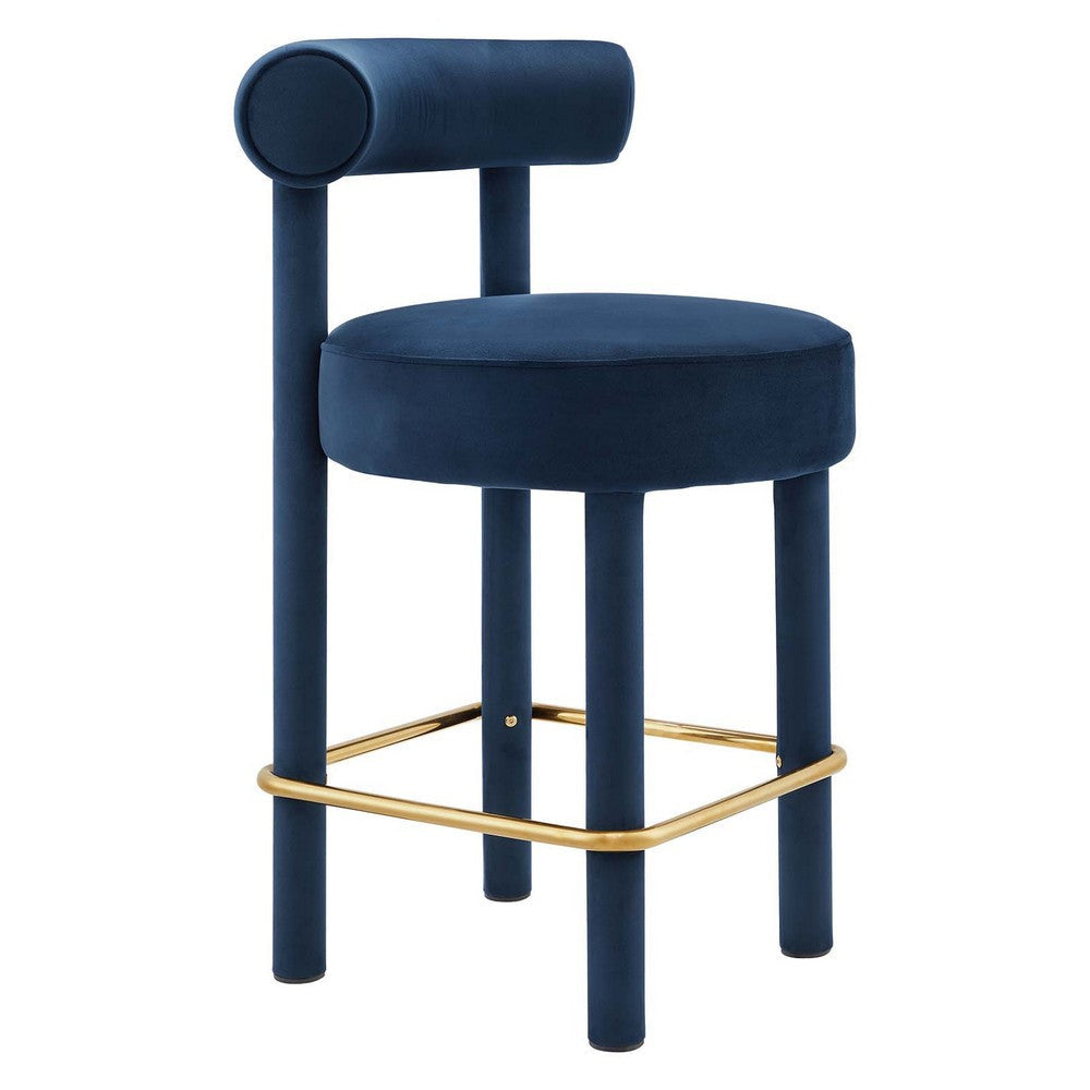 Modway EEI-6384-MID-GLD Toulouse Performance Velvet Counter Stool, Midnight Blue Gold