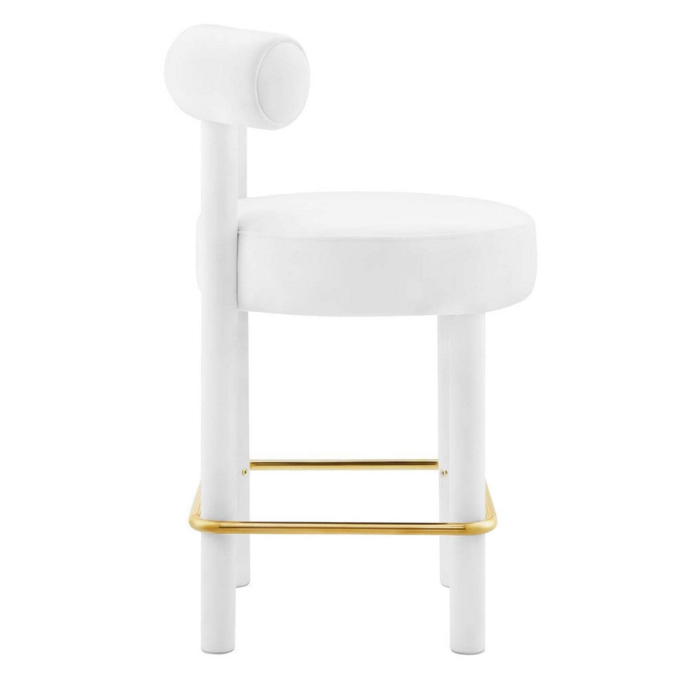 Modway EEI-6384-WHI-GLD Toulouse Performance Velvet Counter Stool White Gold MDY-EEI-6384-WHI-GLD