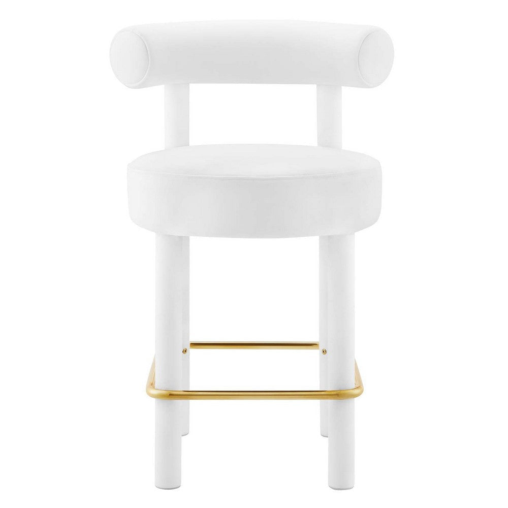 Modway EEI-6384-WHI-GLD Toulouse Performance Velvet Counter Stool White Gold MDY-EEI-6384-WHI-GLD