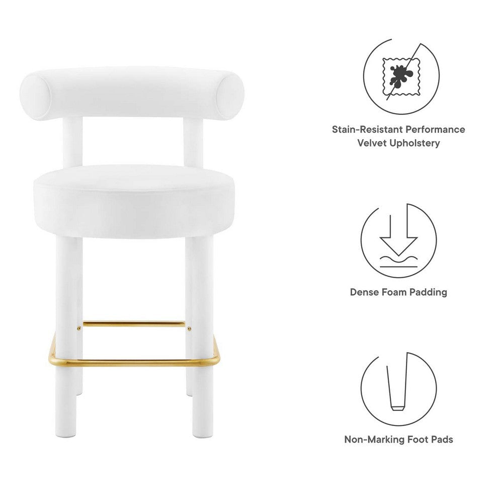 Modway EEI-6384-WHI-GLD Toulouse Performance Velvet Counter Stool White Gold MDY-EEI-6384-WHI-GLD