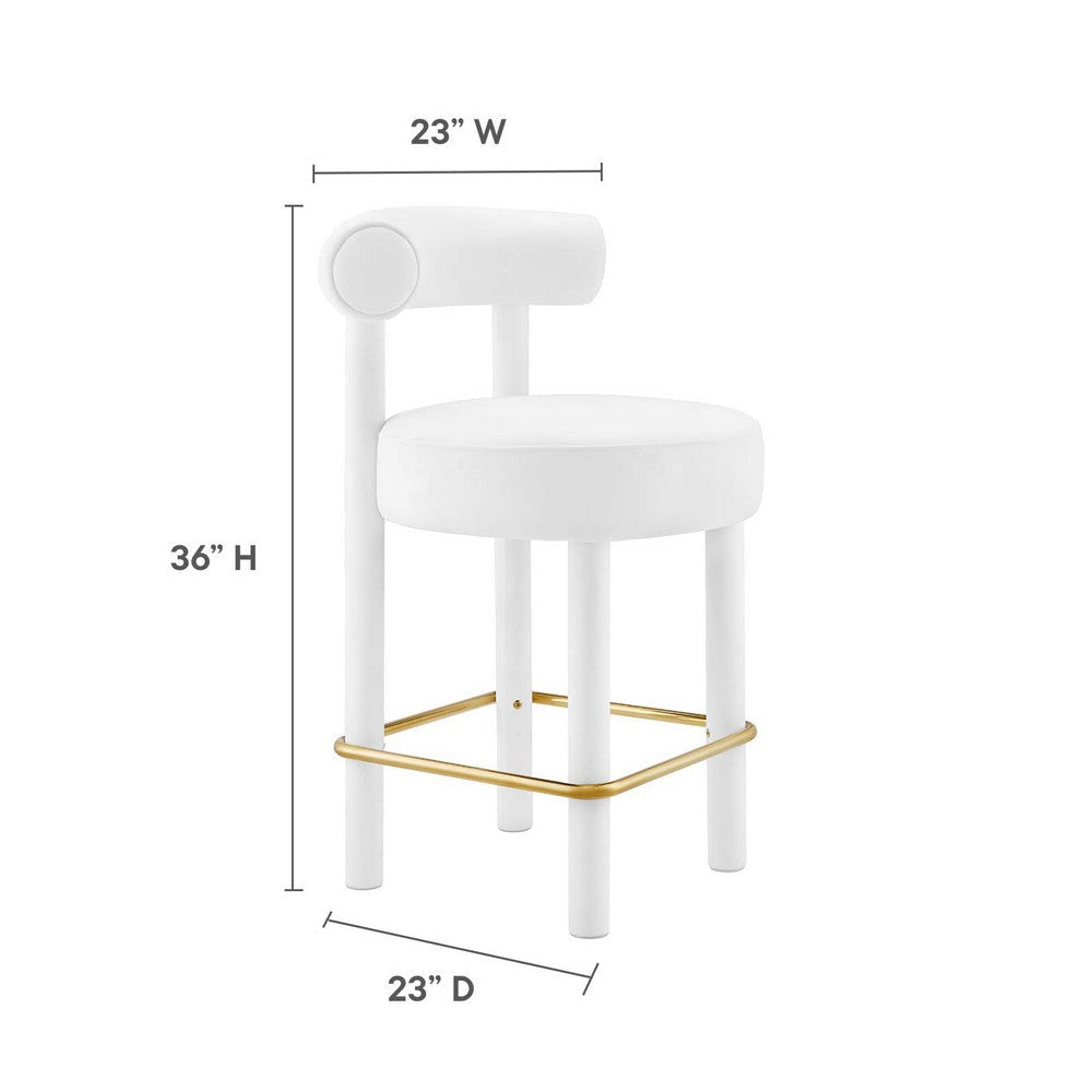 Modway EEI-6384-WHI-GLD Toulouse Performance Velvet Counter Stool White Gold MDY-EEI-6384-WHI-GLD