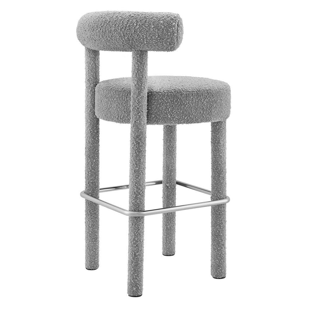 Modway EEI-6385-LGR-SLV Toulouse Boucle Fabric Bar Stool Light Gray Silver MDY-EEI-6385-LGR-SLV