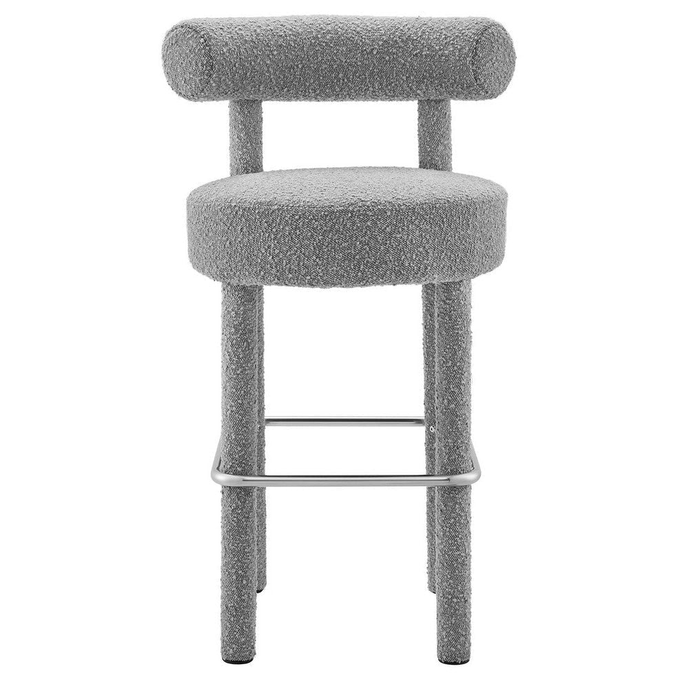 Modway EEI-6385-LGR-SLV Toulouse Boucle Fabric Bar Stool Light Gray Silver MDY-EEI-6385-LGR-SLV