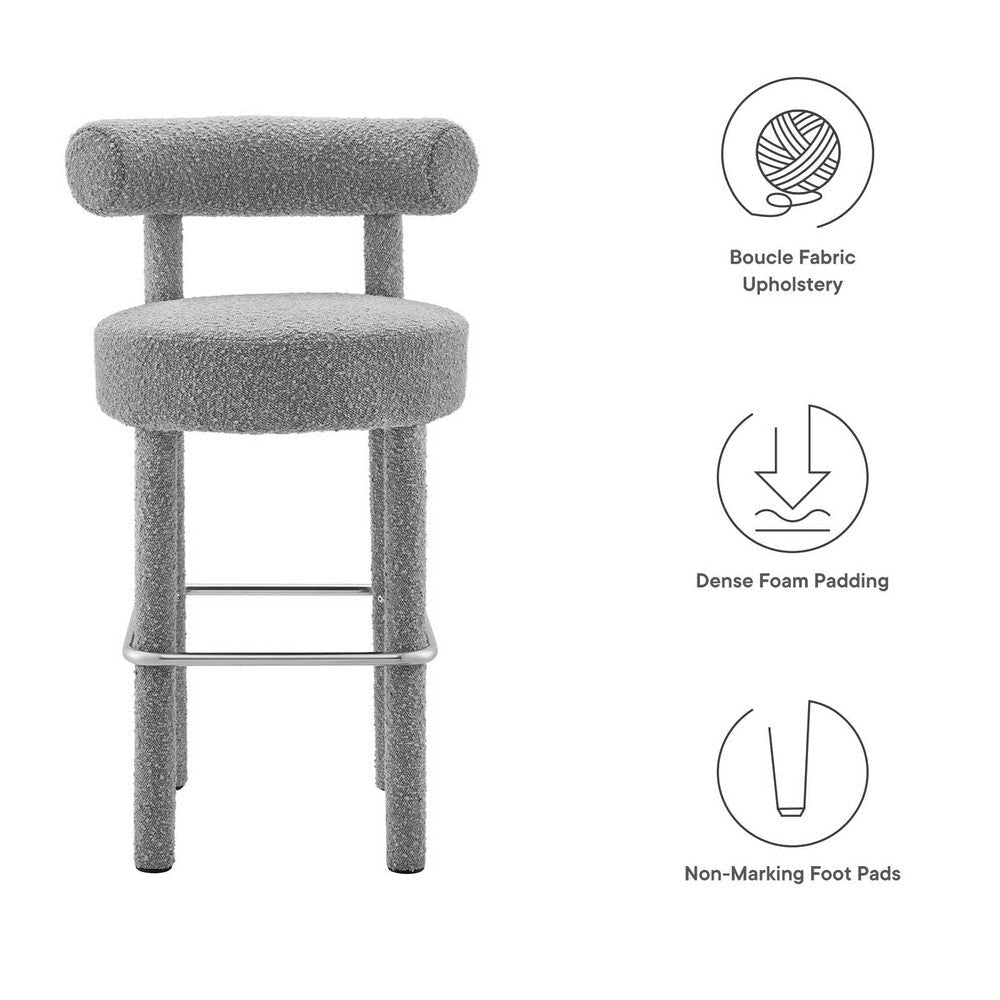 Modway EEI-6385-LGR-SLV Toulouse Boucle Fabric Bar Stool Light Gray Silver MDY-EEI-6385-LGR-SLV