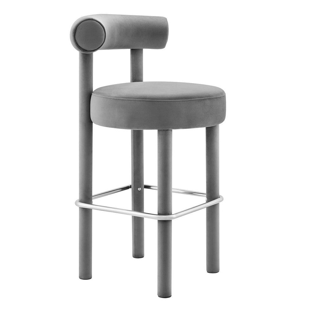 Modway EEI-6386-GRY-SLV Toulouse Performance Velvet Bar Stool, Gray Silver