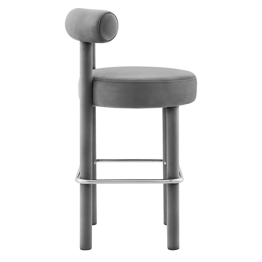 Modway EEI-6386-GRY-SLV Toulouse Performance Velvet Bar Stool Gray Silver MDY-EEI-6386-GRY-SLV