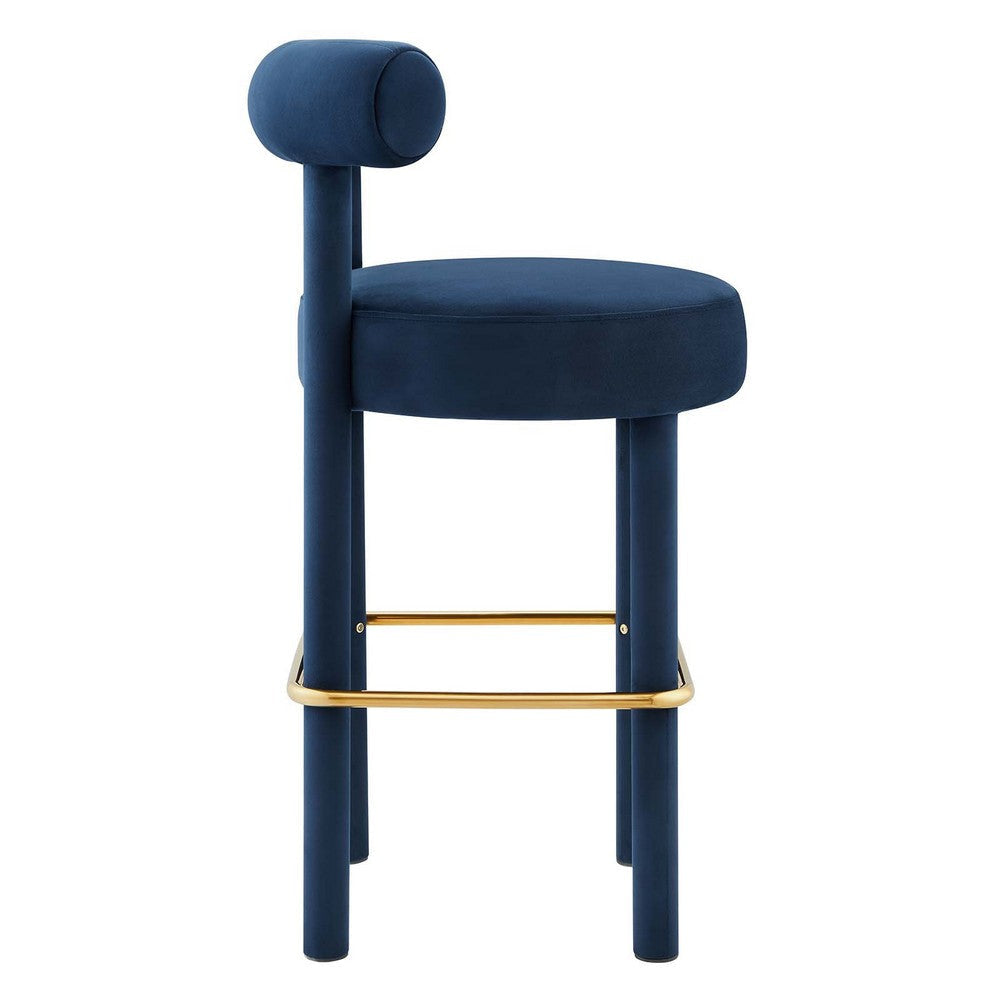 Modway EEI-6386-MID-GLD Toulouse Performance Velvet Bar Stool Midnight Blue Gold MDY-EEI-6386-MID-GLD