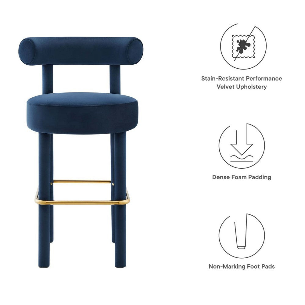 Modway EEI-6386-MID-GLD Toulouse Performance Velvet Bar Stool Midnight Blue Gold MDY-EEI-6386-MID-GLD